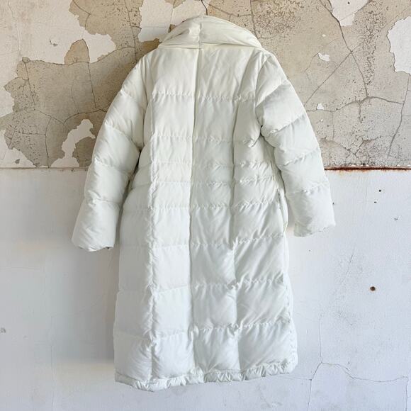 Lands End Down Puffer Coat White Long Maxi Jacket Fleece Lined Cabin Print M Vtg - Picture 6 of 11